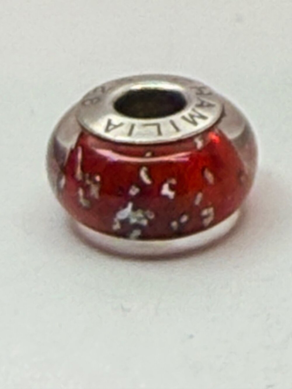Chamilia 925 Sterling Silver Red Glass Silver Foil Petite Charm